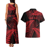 New Zealand Rugby Pacific Personalised Couples Matching Tank Maxi Dress and Hawaiian Shirt All Red Maori Pasifika Fern Pattern LT9 - Polynesian Pride