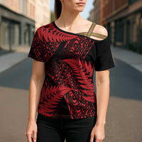 New Zealand Rugby Pacific Personalised Cross Shoulder Shirt All Red Maori Pasifika Fern Pattern - Polynesian Pride