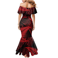 New Zealand Rugby Pacific Personalised Family Matching Mermaid Dress and Hawaiian Shirt All Red Maori Pasifika Fern Pattern LT9 - Polynesian Pride
