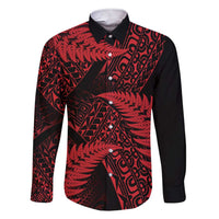 New Zealand Rugby Pacific Personalised Family Matching Short Sleeve Bodycon Dress and Hawaiian Shirt All Red Maori Pasifika Fern Pattern LT9 Dad's Shirt - Long Sleeve Red - Polynesian Pride