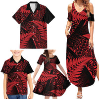 New Zealand Rugby Pacific Personalised Family Matching Summer Maxi Dress and Hawaiian Shirt All Red Maori Pasifika Fern Pattern LT9 - Polynesian Pride