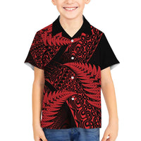 New Zealand Rugby Pacific Personalised Family Matching Summer Maxi Dress and Hawaiian Shirt All Red Maori Pasifika Fern Pattern LT9 Son's Shirt Red - Polynesian Pride