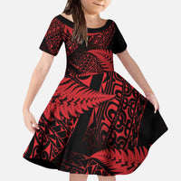 New Zealand Rugby Pacific Personalised Kid Short Sleeve Dress All Red Maori Pasifika Fern Pattern LT9 KID Red - Polynesian Pride
