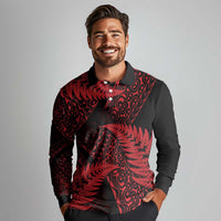 New Zealand Rugby Pacific Personalised Long Sleeve Polo Shirt All Red Maori Pasifika Fern Pattern LT9 - Polynesian Pride