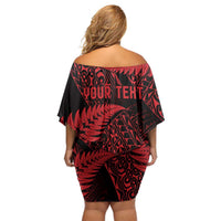 New Zealand Rugby Pacific Personalised Off Shoulder Short Dress All Red Maori Pasifika Fern Pattern LT9 - Polynesian Pride