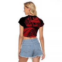 New Zealand Rugby Pacific Personalised Raglan Cropped T Shirt All Red Maori Pasifika Fern Pattern LT9 - Polynesian Pride