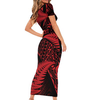 New Zealand Rugby Pacific Personalised Short Sleeve Bodycon Dress All Red Maori Pasifika Fern Pattern LT9 - Polynesian Pride