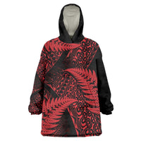 New Zealand Rugby Pacific Personalised Wearable Blanket Hoodie All Red Maori Pasifika Fern Pattern LT9 One Size Red - Polynesian Pride