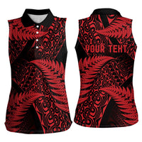 New Zealand Rugby Pacific Personalised Women Sleeveless Polo Shirt All Red Maori Pasifika Fern Pattern LT9 - Polynesian Pride