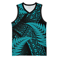 New Zealand Rugby Pacific Personalised Basketball Jersey All Turquoise Maori Pasifika Fern Pattern LT9 Unisex Turquoise - Polynesian Pride
