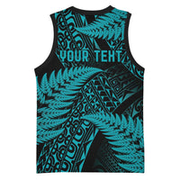 New Zealand Rugby Pacific Personalised Basketball Jersey All Turquoise Maori Pasifika Fern Pattern LT9 - Polynesian Pride