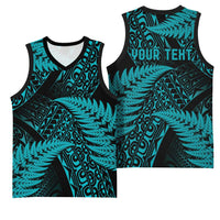 New Zealand Rugby Pacific Personalised Basketball Jersey All Turquoise Maori Pasifika Fern Pattern LT9 - Polynesian Pride