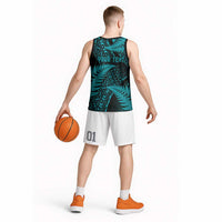 New Zealand Rugby Pacific Personalised Basketball Jersey All Turquoise Maori Pasifika Fern Pattern LT9 - Polynesian Pride