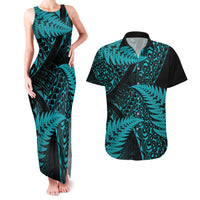 New Zealand Rugby Pacific Personalised Couples Matching Tank Maxi Dress and Hawaiian Shirt All Turquoise Maori Pasifika Fern Pattern LT9 Turquoise - Polynesian Pride