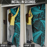 New Zealand Rugby Pacific Personalised Door Cover All Turquoise Maori Pasifika Fern Pattern LT9 - Polynesian Pride