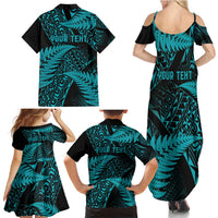 New Zealand Rugby Pacific Personalised Family Matching Summer Maxi Dress and Hawaiian Shirt All Turquoise Maori Pasifika Fern Pattern LT9 - Polynesian Pride