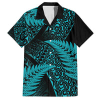 New Zealand Rugby Pacific Personalised Family Matching Tank Maxi Dress and Hawaiian Shirt All Turquoise Maori Pasifika Fern Pattern LT9 Dad's Shirt - Short Sleeve Turquoise - Polynesian Pride