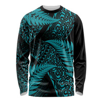 New Zealand Rugby Pacific Personalised Long Sleeve Shirt All Turquoise Maori Pasifika Fern Pattern LT9 Unisex Turquoise - Polynesian Pride