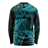 New Zealand Rugby Pacific Personalised Long Sleeve Shirt All Turquoise Maori Pasifika Fern Pattern LT9 - Polynesian Pride