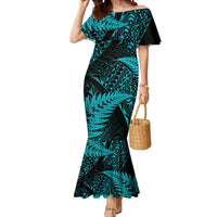 New Zealand Rugby Pacific Personalised Mermaid Dress All Turquoise Maori Pasifika Fern Pattern LT9 Women Turquoise - Polynesian Pride