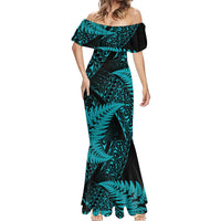 New Zealand Rugby Pacific Personalised Mermaid Dress All Turquoise Maori Pasifika Fern Pattern LT9 - Polynesian Pride