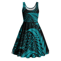 New Zealand Rugby Pacific Personalised Midi Dress All Turquoise Maori Pasifika Fern Pattern LT9 Turquoise - Polynesian Pride