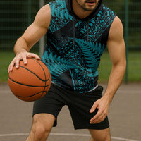 New Zealand Rugby Pacific Personalised Sleeveless Hoodie All Turquoise Maori Pasifika Fern Pattern LT9 - Polynesian Pride