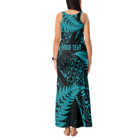 New Zealand Rugby Pacific Personalised Tank Maxi Dress All Turquoise Maori Pasifika Fern Pattern LT9 - Polynesian Pride