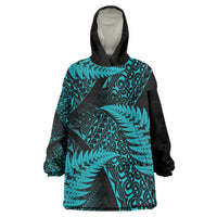 New Zealand Rugby Pacific Personalised Wearable Blanket Hoodie All Turquoise Maori Pasifika Fern Pattern LT9 One Size Turquoise - Polynesian Pride