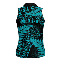New Zealand Rugby Pacific Personalised Women Sleeveless Polo Shirt All Turquoise Maori Pasifika Fern Pattern LT9 - Polynesian Pride