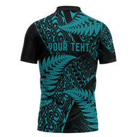 New Zealand Rugby Pacific Personalised Zipper Polo Shirt All Turquoise Maori Pasifika Fern Pattern LT9 - Polynesian Pride