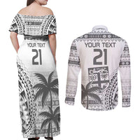 Custom Fiji Rugby Couples Matching Off Shoulder Maxi Dress and Long Sleeve Button Shirt Polynesian Fijian Masi Palm Tree LT9 - Polynesian Pride
