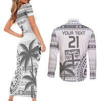 Custom Fiji Rugby Couples Matching Short Sleeve Bodycon Dress and Long Sleeve Button Shirt Polynesian Fijian Masi Palm Tree LT9 - Polynesian Pride