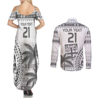 Custom Fiji Rugby Couples Matching Summer Maxi Dress and Long Sleeve Button Shirt Polynesian Fijian Masi Palm Tree LT9 - Polynesian Pride