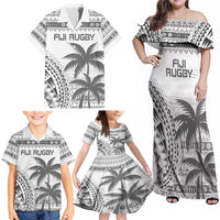 Custom Fiji Rugby Family Matching Off Shoulder Maxi Dress and Hawaiian Shirt Polynesian Fijian Masi Palm Tree LT9 - Polynesian Pride