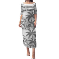 Custom Fiji Rugby Family Matching Puletasi and Hawaiian Shirt Polynesian Fijian Masi Palm Tree LT9 Mom's Dress White - Polynesian Pride