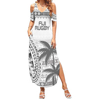 Custom Fiji Rugby Family Matching Summer Maxi Dress and Hawaiian Shirt Polynesian Fijian Masi Palm Tree LT9 Mom's Dress White - Polynesian Pride