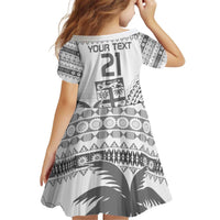 Custom Fiji Rugby Kid Short Sleeve Dress Polynesian Fijian Masi Palm Tree