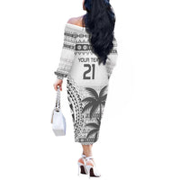 Custom Fiji Rugby Off The Shoulder Long Sleeve Dress Polynesian Fijian Masi Palm Tree LT9 - Polynesian Pride