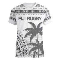 Custom Fiji Rugby Women V-Neck T-Shirt Polynesian Fijian Masi Palm Tree LT9 Female White - Polynesian Pride