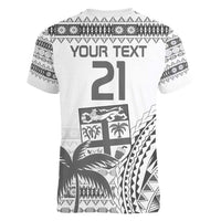 Custom Fiji Rugby Women V-Neck T-Shirt Polynesian Fijian Masi Palm Tree LT9 - Polynesian Pride