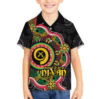 Vanuatu Personalised Family Matching Off The Shoulder Long Sleeve Dress and Hawaiian Shirt Aboriginal Dot Paitnting LT9 Son's Shirt Black - Polynesian Pride