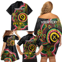 Vanuatu Personalised Family Matching Off Shoulder Short Dress and Hawaiian Shirt Aboriginal Dot Paitnting LT9 - Polynesian Pride