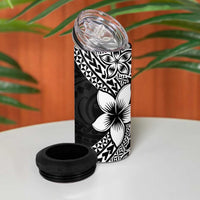 Lotu Tamaiti White Sunday 4 in 1 Can Cooler Tumbler Pacific Plumeria Flowers - Black Version LT9 - Polynesian Pride