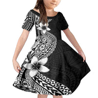 Lotu Tamaiti White Sunday Family Matching Mermaid Dress and Hawaiian Shirt Pacific Plumeria Flowers - Black Version LT9 Daughter's Dress Black - Polynesian Pride