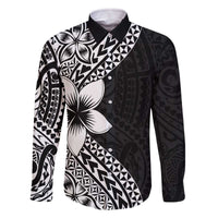 Lotu Tamaiti White Sunday Family Matching Off The Shoulder Long Sleeve Dress and Hawaiian Shirt Pacific Plumeria Flowers - Black Version LT9 Dad's Shirt - Long Sleeve Black - Polynesian Pride