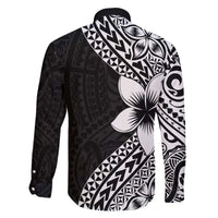 Lotu Tamaiti White Sunday Family Matching Off Shoulder Short Dress and Hawaiian Shirt Pacific Plumeria Flowers - Black Version LT9 - Polynesian Pride