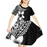 Lotu Tamaiti White Sunday Kid Short Sleeve Dress Pacific Plumeria Flowers - Black Version LT9 - Polynesian Pride