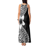 Lotu Tamaiti White Sunday Tank Maxi Dress Pacific Plumeria Flowers - Black Version LT9 - Polynesian Pride