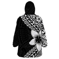Lotu Tamaiti White Sunday Wearable Blanket Hoodie Pacific Plumeria Flowers - Black Version LT9 - Polynesian Pride